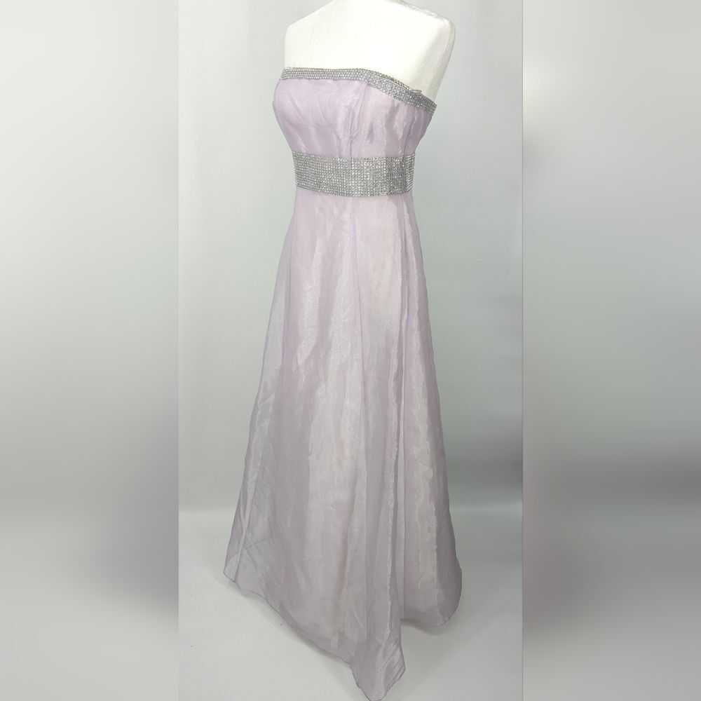 Vintage Y2K 2000s Lilac Purple Strapless Ballgown Prom Dress Rhinestone Size 7/8
